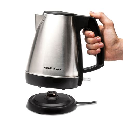 Hamilton beach electric tea kettle - The Hamilton Beach Professional Digital Kettle boils water ultra-fast for tea, pour-over coffee, hot chocolate, soups and more. Digital controls, 6 pre-programmed settings, an LCD readout and programmable ... 7-Cup Stainless Steel Cordless Electric Tea Kettle with Temperature Gauge. The Proctor Silex 1.7 Liter Electric Dome Kettle was …
